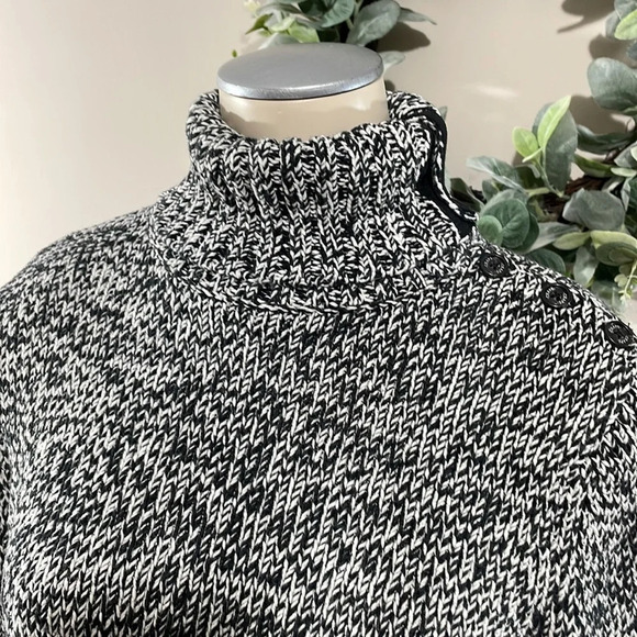 Chaps Sweater Asymmetrical Foldover Collar Turtleneck Black and White M - Picture 10 of 16